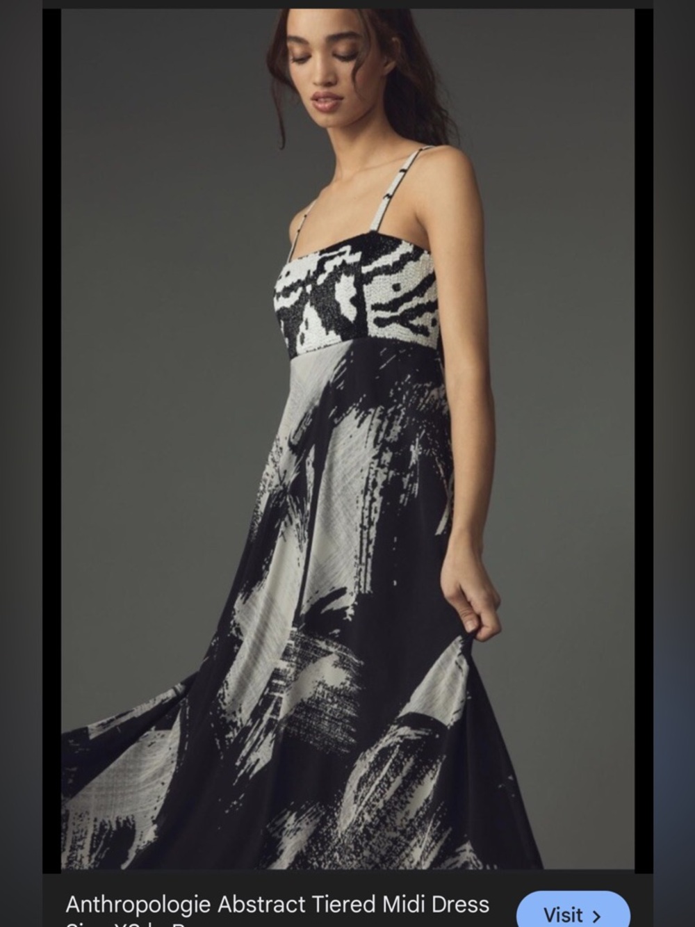 Anthropologie Black & White Abstract Brushstroke Midi Dress